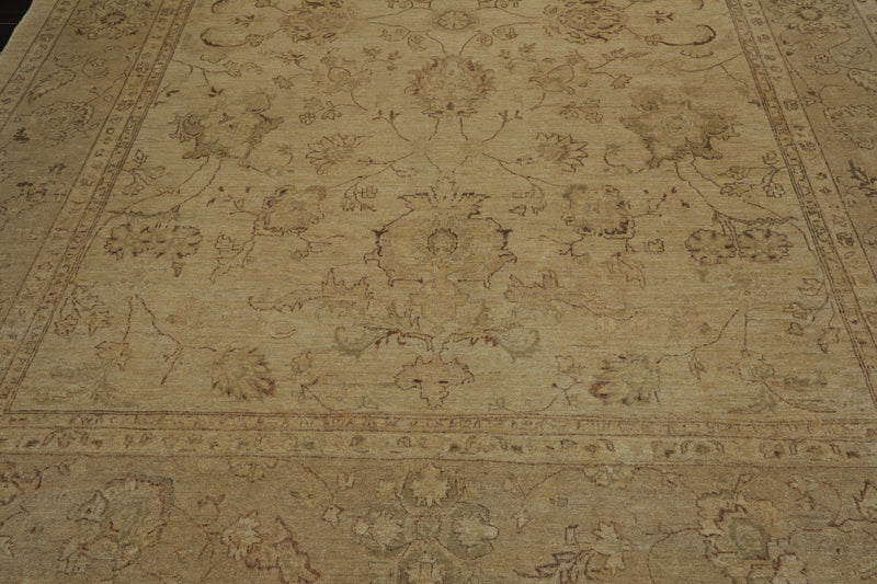 8'11"x 11'11" Hand Knotted Wool Stone Wash Peshawar Oriental Area Rug Warm Beige
