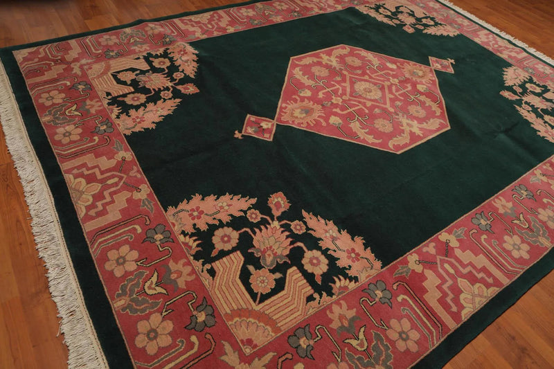 9’ x 12’ Rare Seraapi Romanian Hand Knotted 100% Wool Oriental Area Rug Green