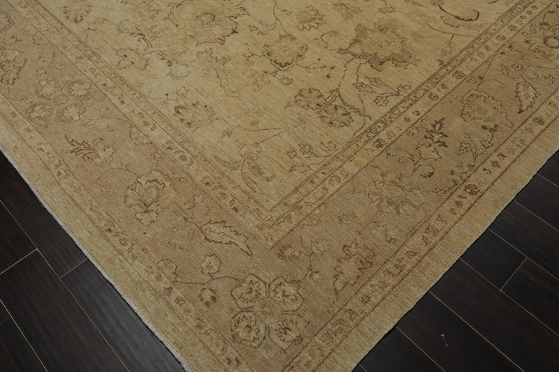 8'11"x 11'11" Hand Knotted Wool Stone Wash Peshawar Oriental Area Rug Warm Beige