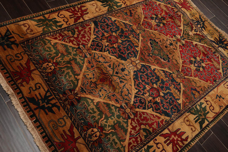 4'6" x 6'6" Hand Knotted 100% Wool Arts & Craft Oriental Area Rug Gold, Brown