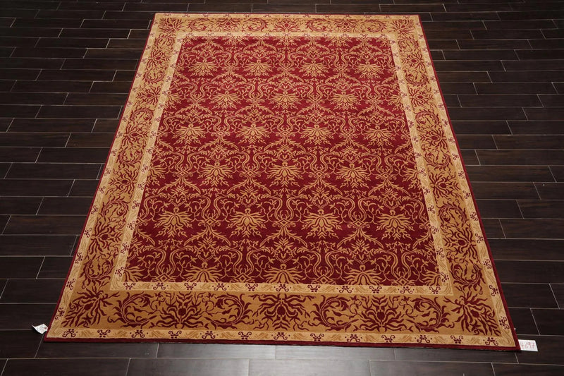 8' x 10' Hand Knotted Tibetan 100% Wool Damask Oriental Area Rug Red