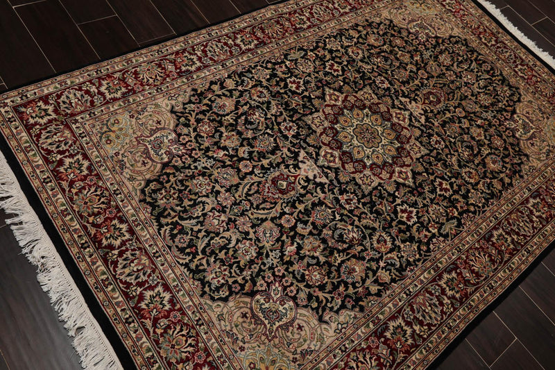 4'7" x 7'1" Hand Knotted 100% Wool 16/18 Pak Persian 300 KPSI Area Rug Black