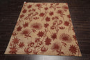 7'10" x 9'9" Hand Knotted Tibetan Wool Botanical Oriental Area Rug Tan