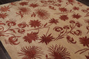 7'10" x 9'9" Hand Knotted Tibetan Wool Botanical Oriental Area Rug Tan