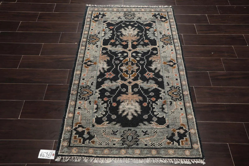 3'x5' Hand Knotted Turkish Oushak  100% Wool  Traditional  Oriental Area Rug Midnight Blue
,Gray Color