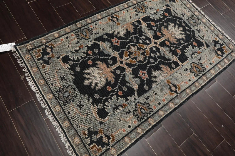3'x5' Hand Knotted Turkish Oushak  100% Wool  Traditional  Oriental Area Rug Midnight Blue
,Gray Color