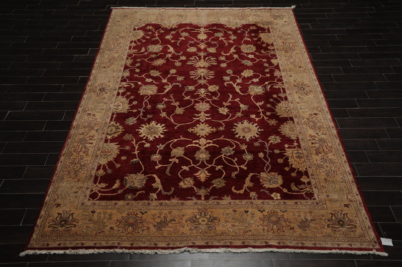 8'10" x 12'4" Hand Knotted Peshawar Stone wash Vegetable dyes Wool Area Rug Wine