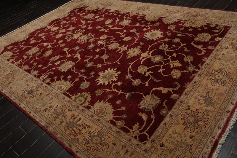 8'10" x 12'4" Hand Knotted Peshawar Stone wash Vegetable dyes Wool Area Rug Wine