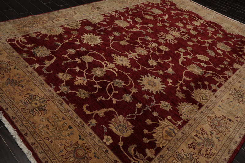 8'10" x 12'4" Hand Knotted Peshawar Stone wash Vegetable dyes Wool Area Rug Wine