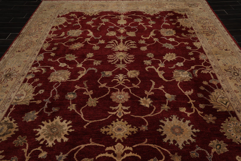 8'10" x 12'4" Hand Knotted Peshawar Stone wash Vegetable dyes Wool Area Rug Wine