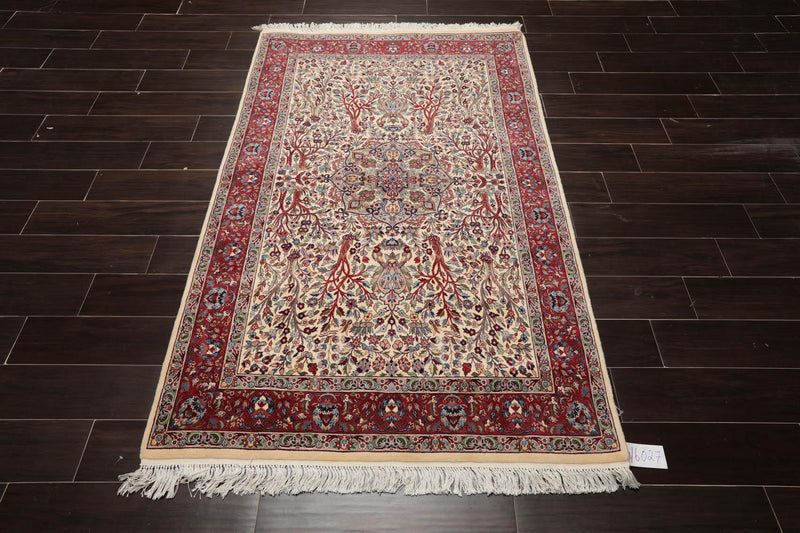 4' x 6'2" Hand Knotted 100% Wool 16/18 Pak Persian 300 KPSI Area Rug Cream