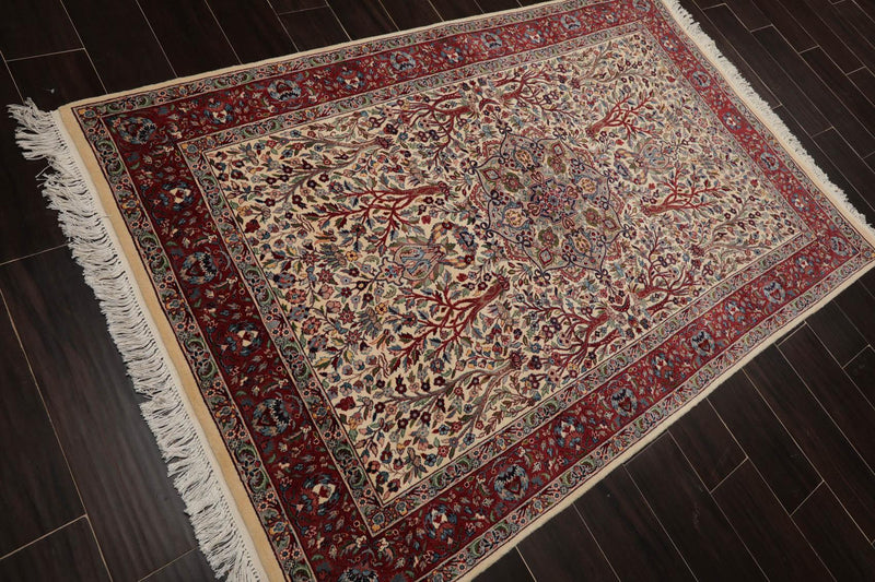 4' x 6'2" Hand Knotted 100% Wool 16/18 Pak Persian 300 KPSI Area Rug Cream