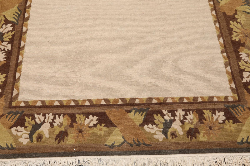 5'10"x8'5" Hand Knotted Tibetan Wool Ribbed Transitional Oriental Area Rug Beige