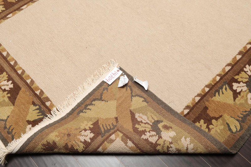 5'10"x8'5" Hand Knotted Tibetan Wool Ribbed Transitional Oriental Area Rug Beige