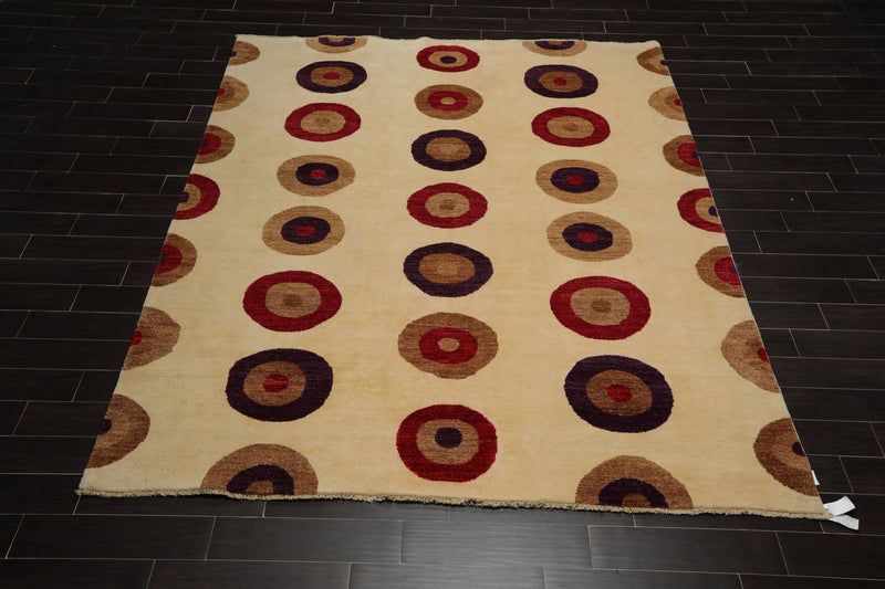 8' x 9'10" Hand Knotted 100% Wool Modern Designer Oriental Area Rug Beige