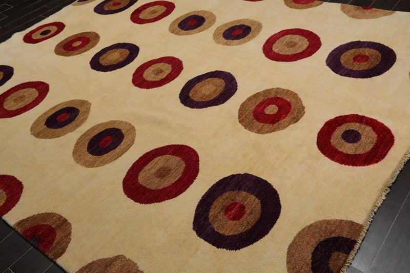 8' x 9'10" Hand Knotted 100% Wool Modern Designer Oriental Area Rug Beige