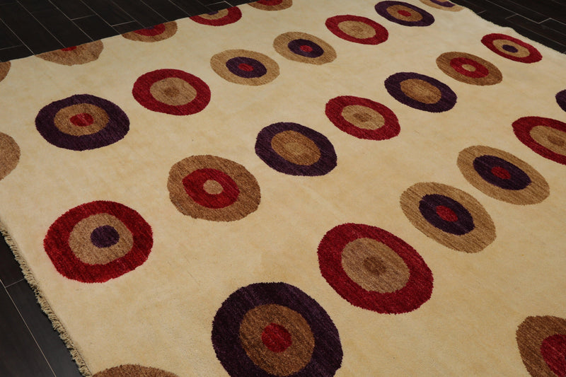 8' x 9'10" Hand Knotted 100% Wool Modern Designer Oriental Area Rug Beige