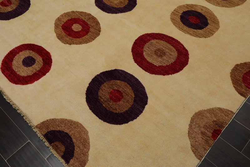 8' x 9'10" Hand Knotted 100% Wool Modern Designer Oriental Area Rug Beige