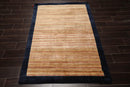 4'1" x 5'11" Hand Knotted 100% Wool Peshawar Modern Striped Area Rug Beige