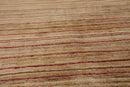 4'1" x 5'11" Hand Knotted 100% Wool Peshawar Modern Striped Area Rug Beige