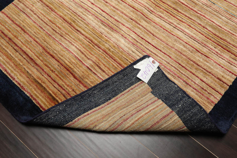 4'1" x 5'11" Hand Knotted 100% Wool Peshawar Modern Striped Area Rug Beige