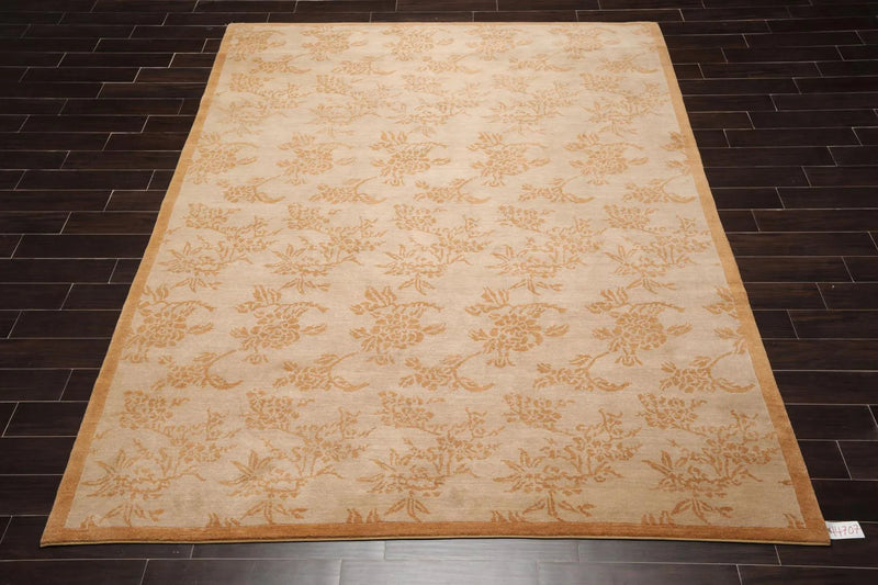 8'1'' x 10'5'' Hand Knotted Tibetan 100% Wool Floral Oriental Area Rug Taupe