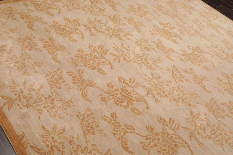 8'1'' x 10'5'' Hand Knotted Tibetan 100% Wool Floral Oriental Area Rug Taupe