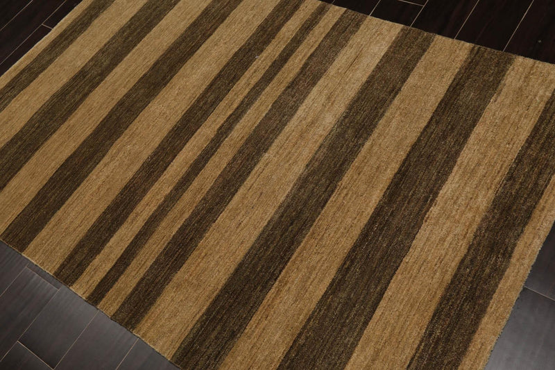 4'1" x 6'1" Hand Knotted 100% Wool Peshawar Striped Modern Area Rug Gold Brown