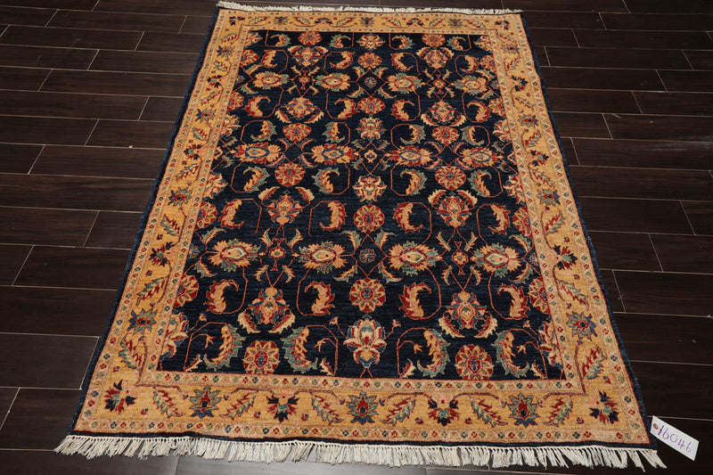 4'9"x 6'5" Hand Knotted Wool Chobi Peshawar Arts & Crafts Oriental Area Rug Navy