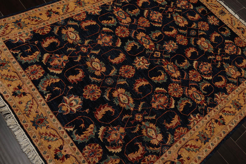 4'9"x 6'5" Hand Knotted Wool Chobi Peshawar Arts & Crafts Oriental Area Rug Navy