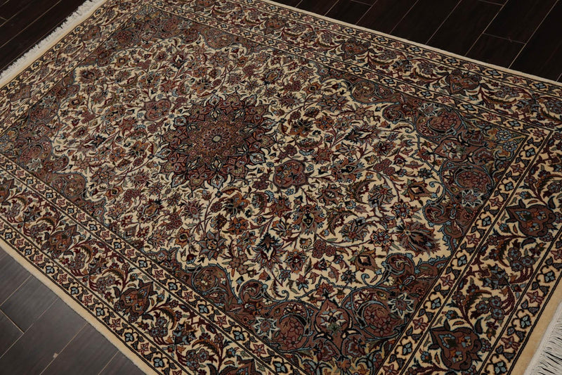 4'7" x 5'7"' Hand Knotted 100% Wool 300 KPSI Pak Persian Area Rug Ivory, Taupe