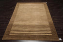 8'10'' x 11'9'' Hand Knotted Tibetan Wool Stripes Modern Stripes Area Rug Brown
