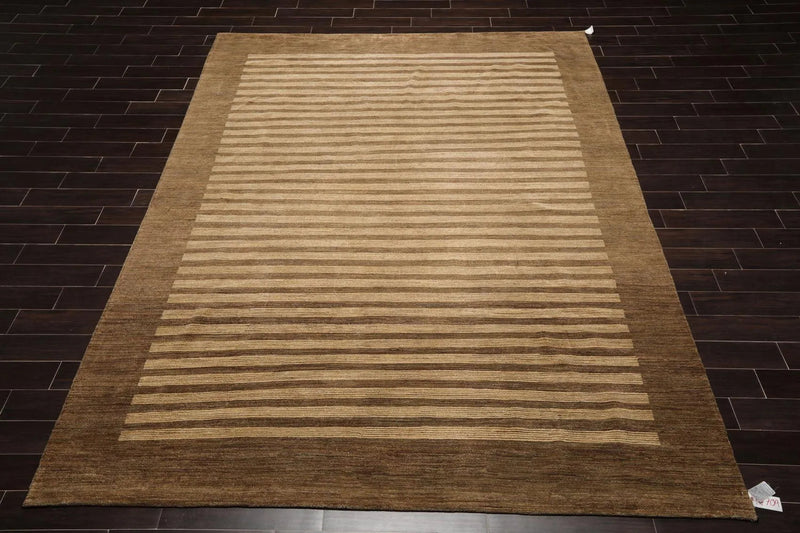 8'10'' x 11'9'' Hand Knotted Tibetan Wool Stripes Modern Stripes Area Rug Brown