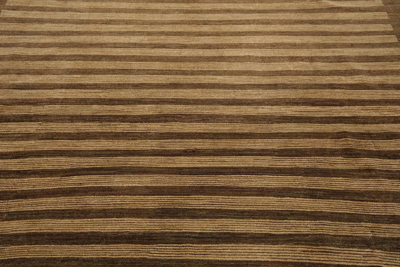 8'10'' x 11'9'' Hand Knotted Tibetan Wool Stripes Modern Stripes Area Rug Brown