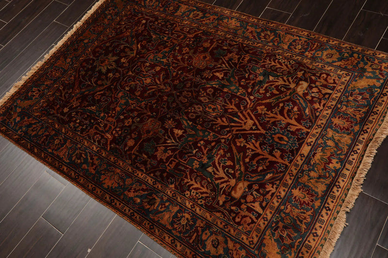 4x6 Burgundy, Teal Hand Knotted 100% Wool Agra Traditional Oriental Area Rug
