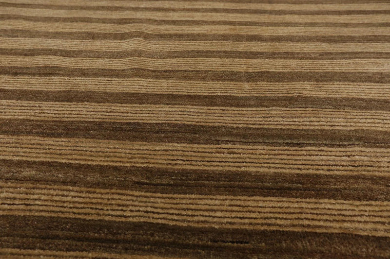 8'10'' x 11'9'' Hand Knotted Tibetan Wool Stripes Modern Stripes Area Rug Brown