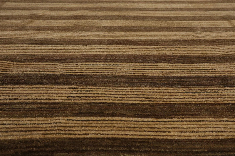 8'10'' x 11'9'' Hand Knotted Tibetan Wool Stripes Modern Stripes Area Rug Brown