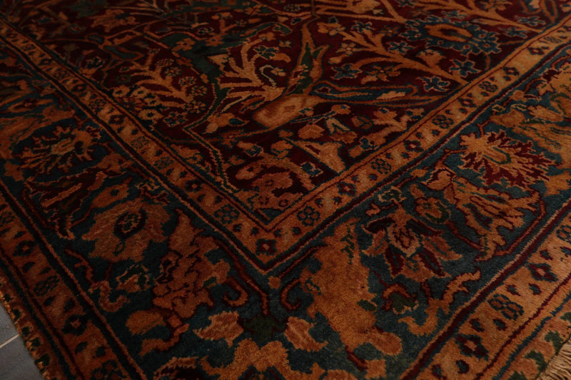 4x6 Burgundy, Teal Hand Knotted 100% Wool Agra Traditional Oriental Area Rug