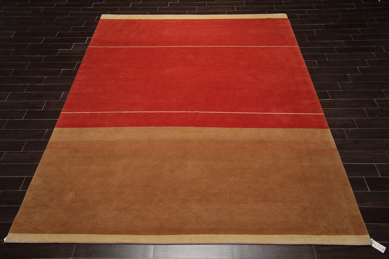 9'1" x 11'9'' Hand Knotted Tibetan Wool Hip Designer Area Rug Terracotta Brown