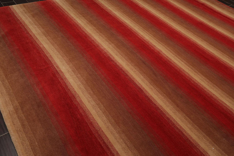 9' x 11'9" Hand Knotted Tibetan Wool Stripes Modern Oriental Area Rug Brown