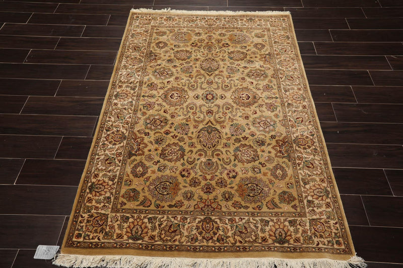 4'1" x 5'11" Hand Knotted 100% Wool 16/18 Pak Persian 300 KPSI Area Rug Tan