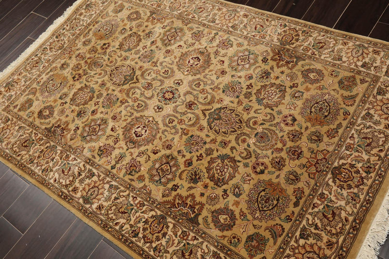 4'1" x 5'11" Hand Knotted 100% Wool 16/18 Pak Persian 300 KPSI Area Rug Tan
