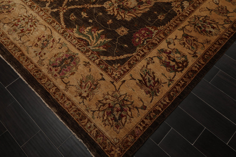 9' x 12'2" Hand Knotted Wool Peshawar Stone wash Vegetable dyes Area Rug Brown