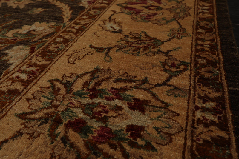 9' x 12'2" Hand Knotted Wool Peshawar Stone wash Vegetable dyes Area Rug Brown