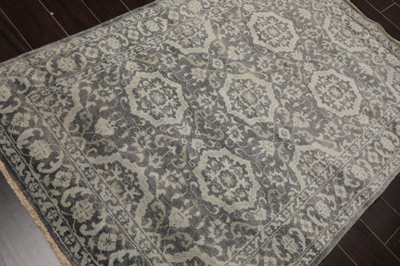 4'x5'10" Hand Knotted 100% Wool Transitional Oriental Area Rug Tone on Tone Gray
