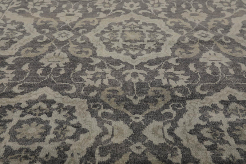 4'x5'10" Hand Knotted 100% Wool Transitional Oriental Area Rug Tone on Tone Gray