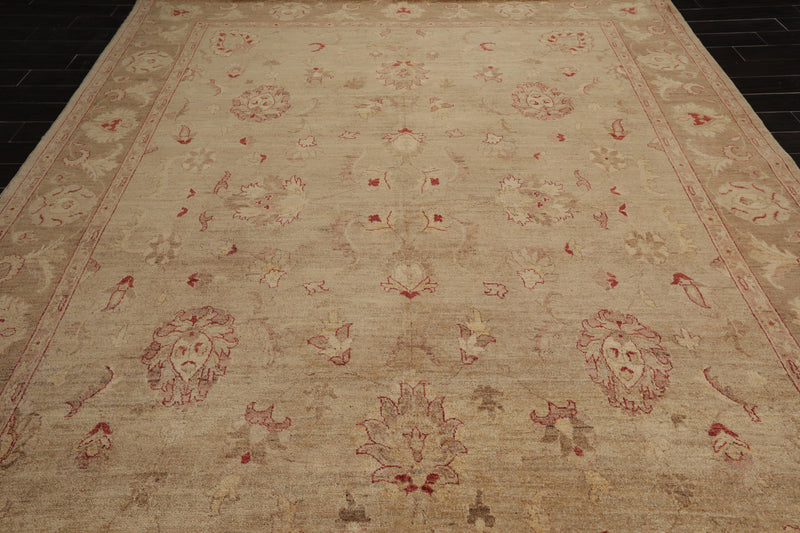 9' x 12'3" Hand Knotted Wool Stone Wash Peshawar Vegetable Dyes Area Rug Camel