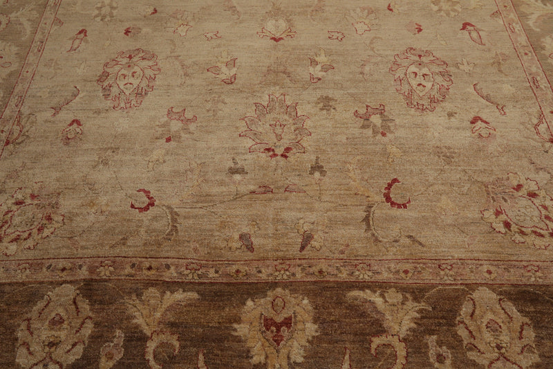 9' x 12'3" Hand Knotted Wool Stone Wash Peshawar Vegetable Dyes Area Rug Camel