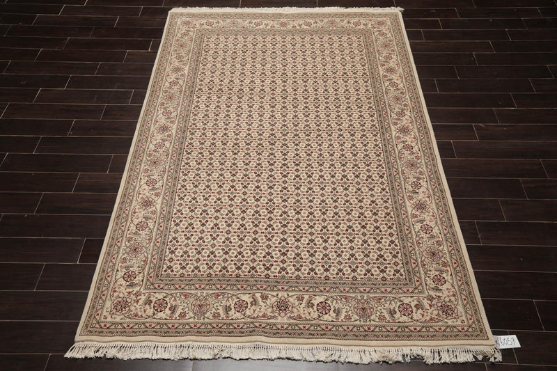 5'10" x 8'9" Hand Knotted Wool & Silk Traditional Oriental Area Rug Cream, Gray