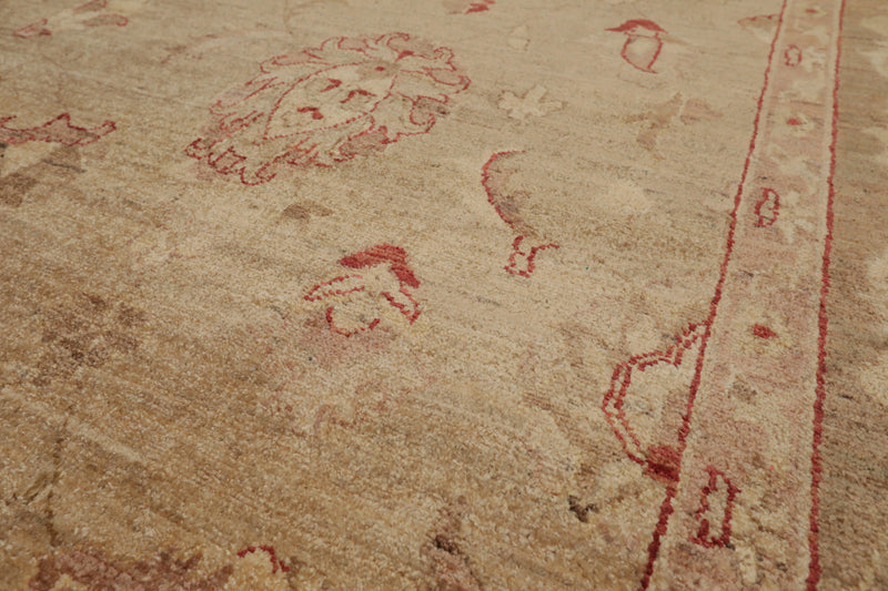 9' x 12'3" Hand Knotted Wool Stone Wash Peshawar Vegetable Dyes Area Rug Camel